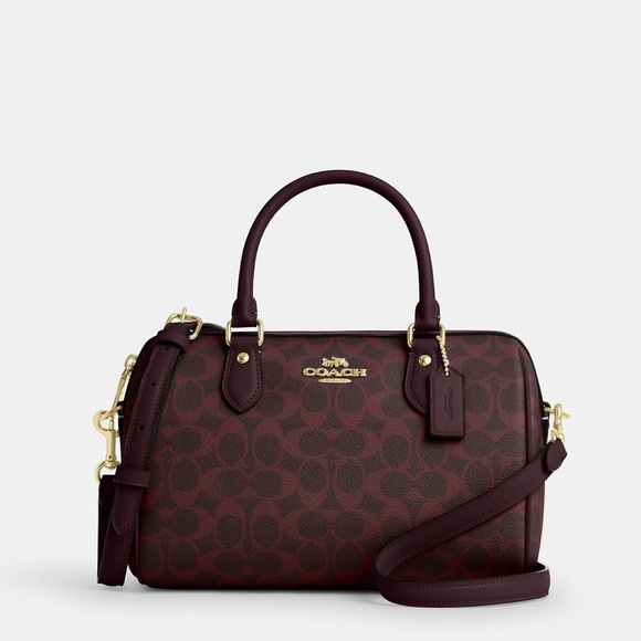 NWT! ROWAN SATCHEL BAG IN SIGNATURE CANVAS IM/Black Currant - Picture 1 of 9